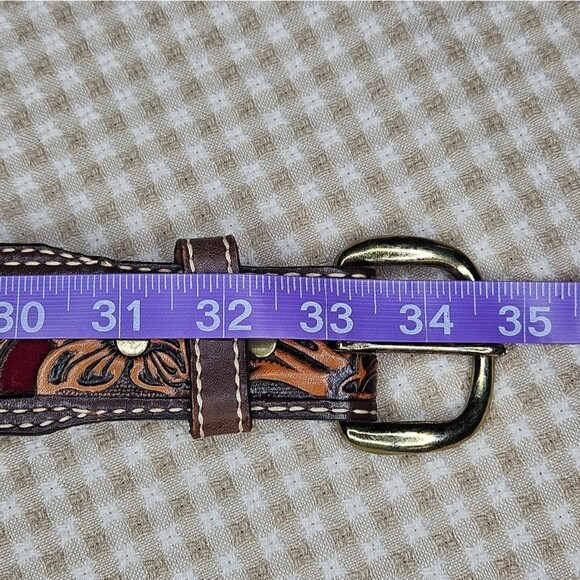Circle Y Sunflower Distressed Filigree Red Accents Removable Buckle Leather Belt main image 9